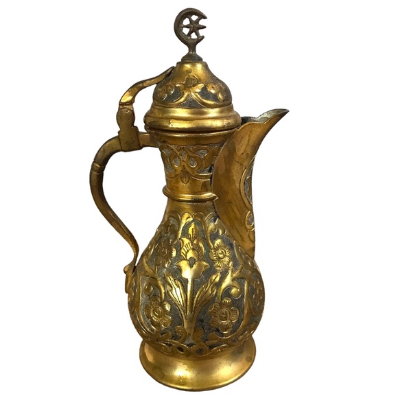 Vintage Titov Veles Ornate Turkish Porcelain And Brass Moroccan Coffee Tea Pot - Picture 3 of 9